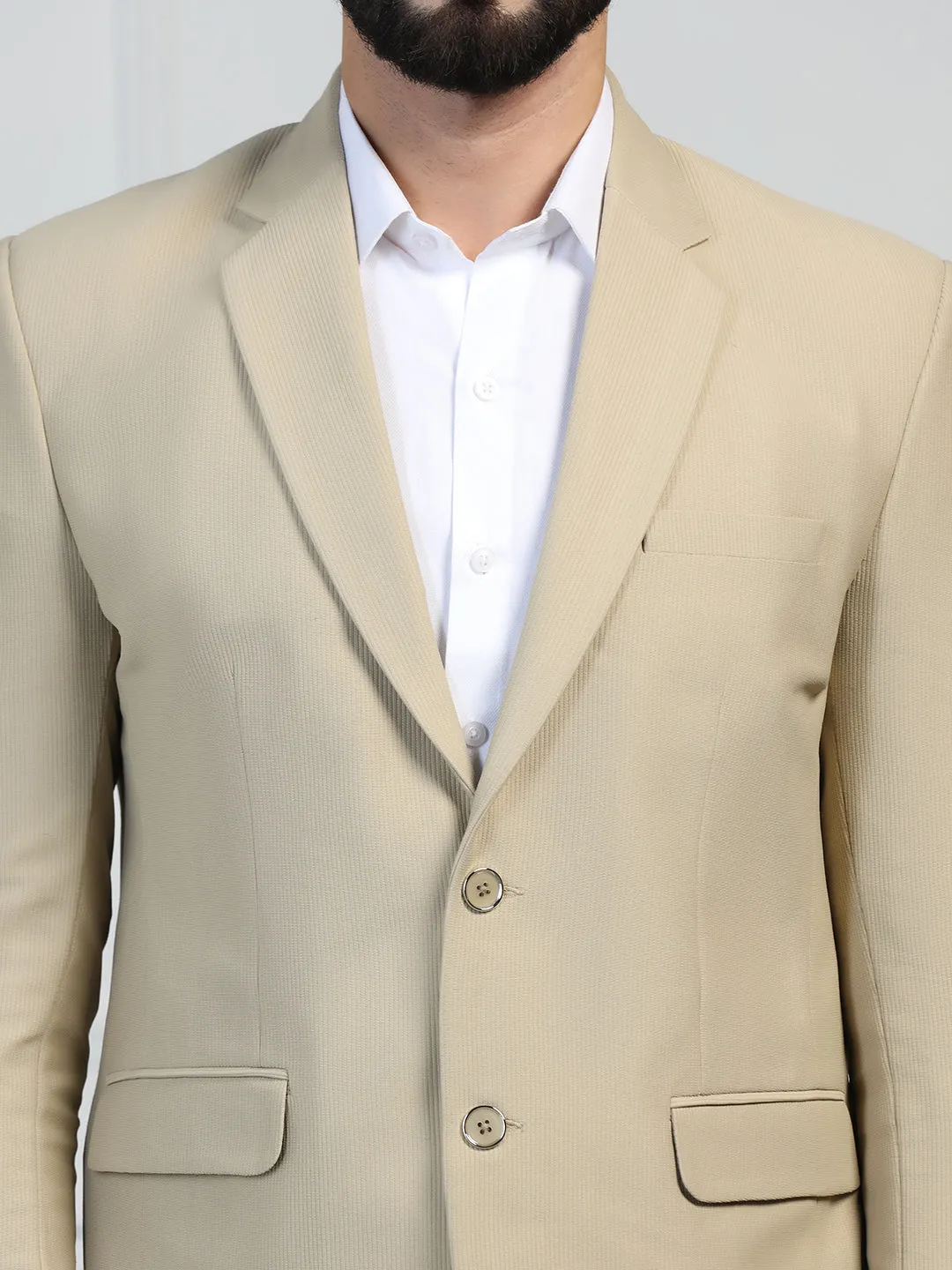Men Corduroy Beige Blazer