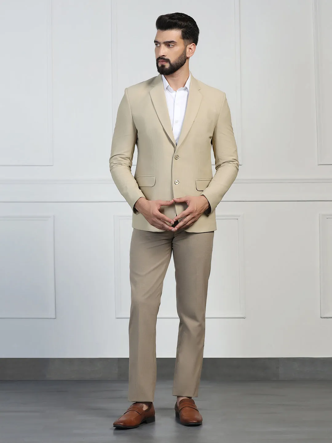 Men Corduroy Beige Blazer