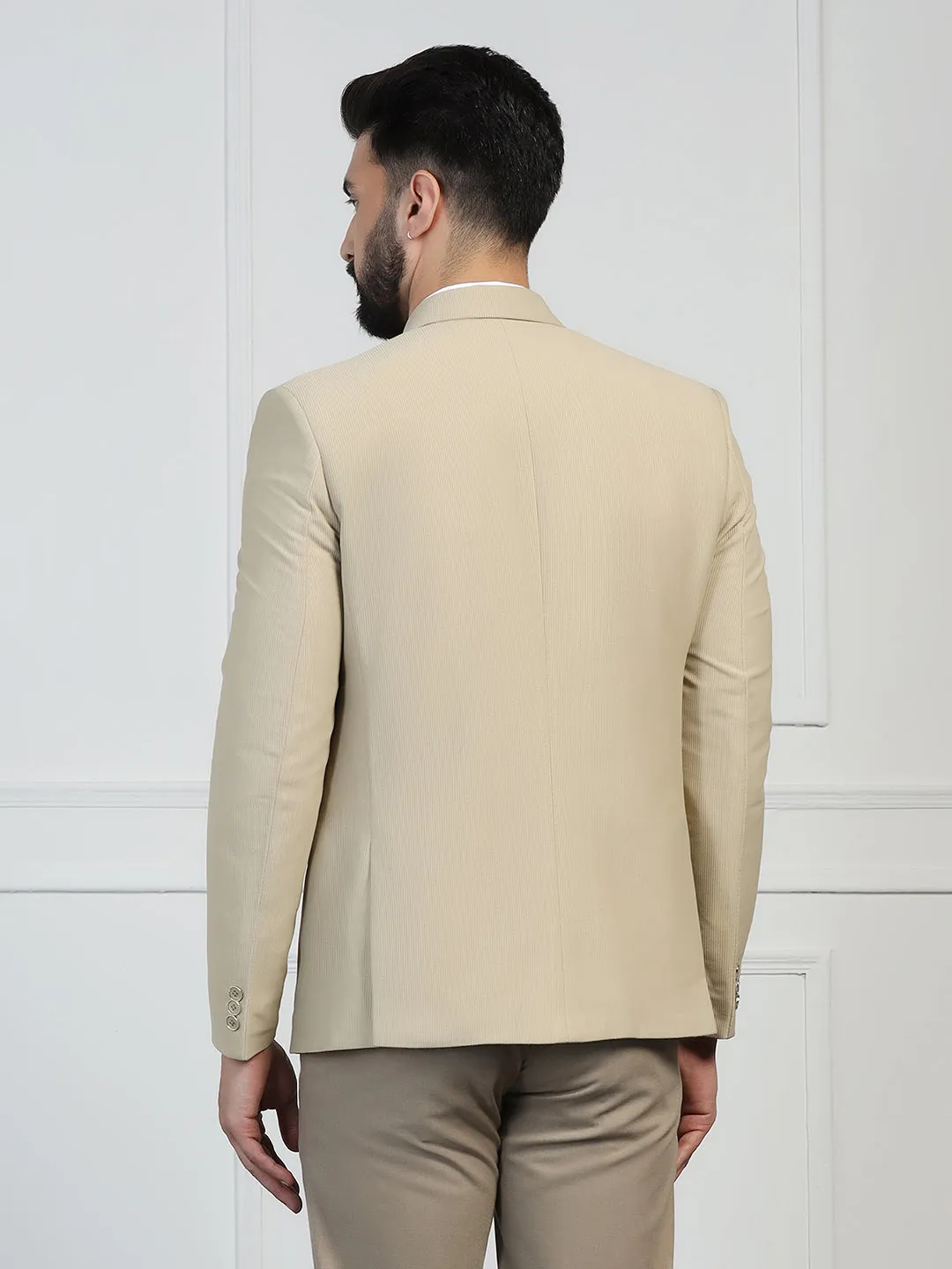Men Corduroy Beige Blazer