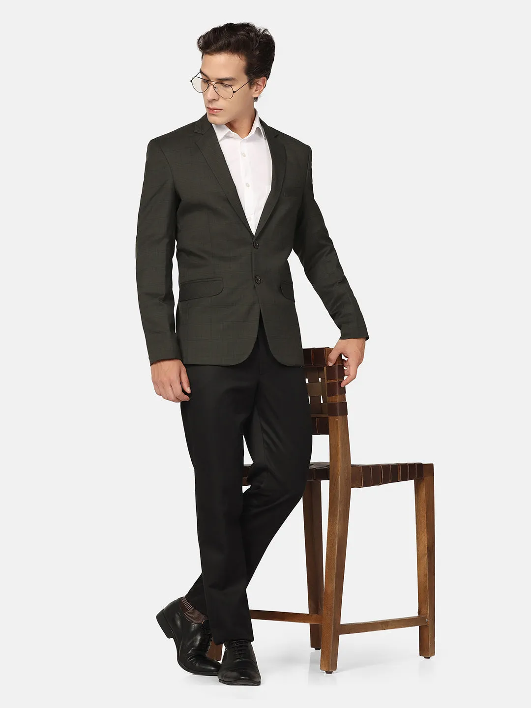 Men Green Check Blazer