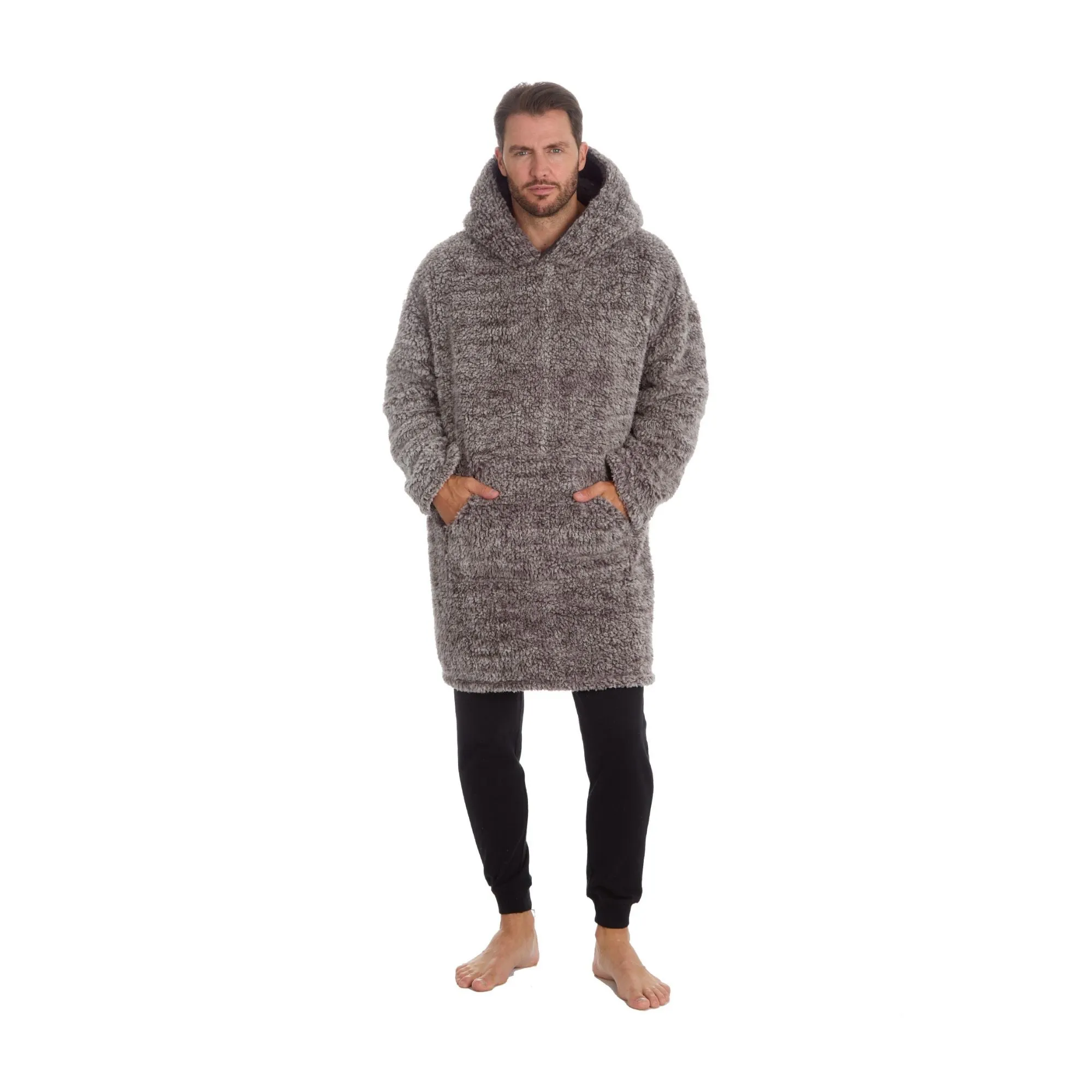 Men Oversized Sherpa Hoodie | Full-Zip Fleece Pullover Wearable Blanket