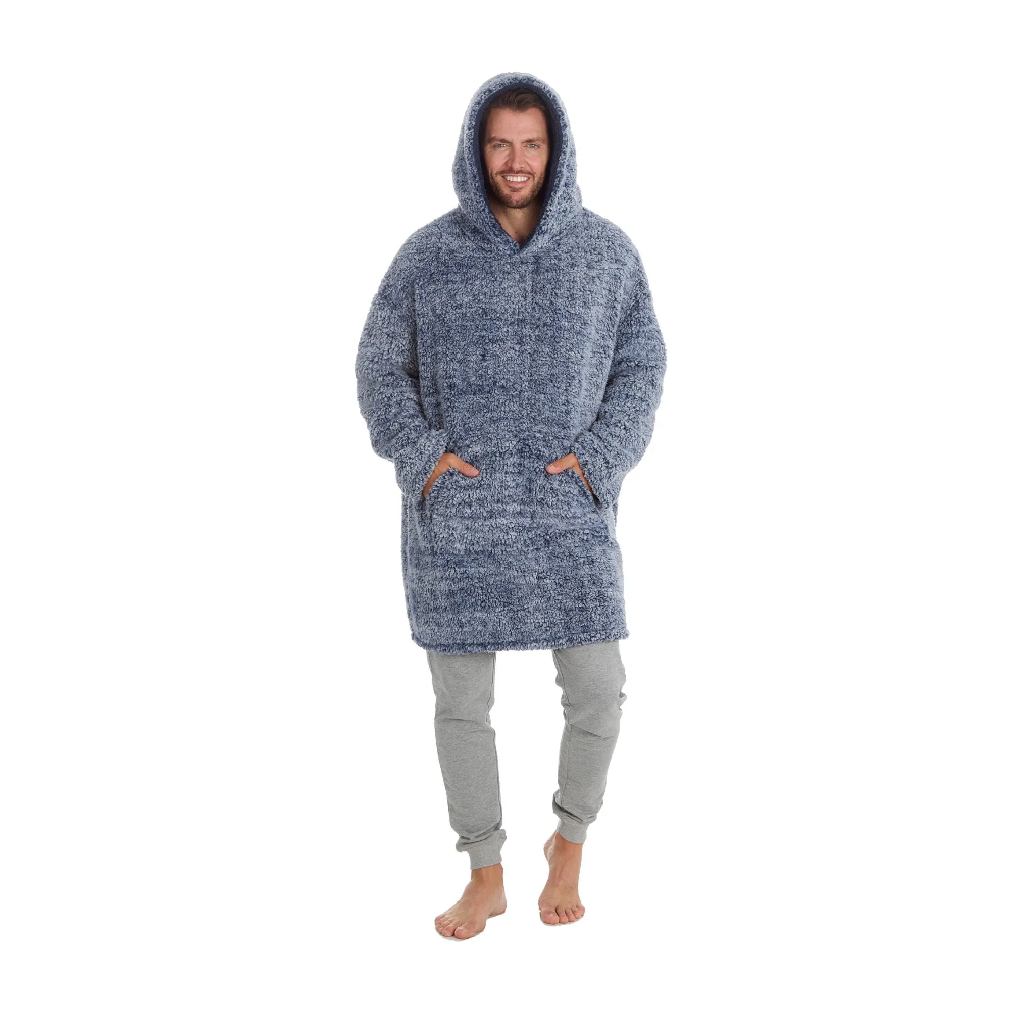 Men Oversized Sherpa Hoodie | Full-Zip Fleece Pullover Wearable Blanket