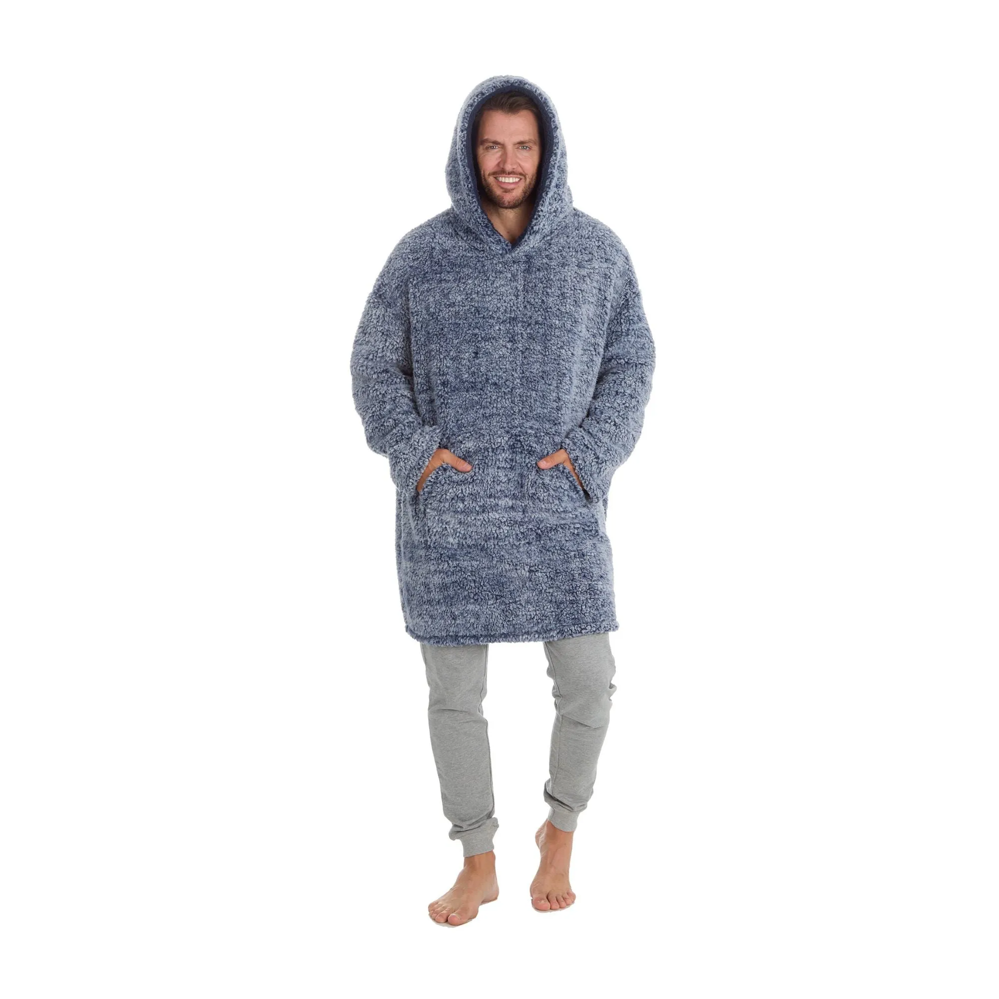 Men Oversized Sherpa Hoodie | Full-Zip Fleece Pullover Wearable Blanket