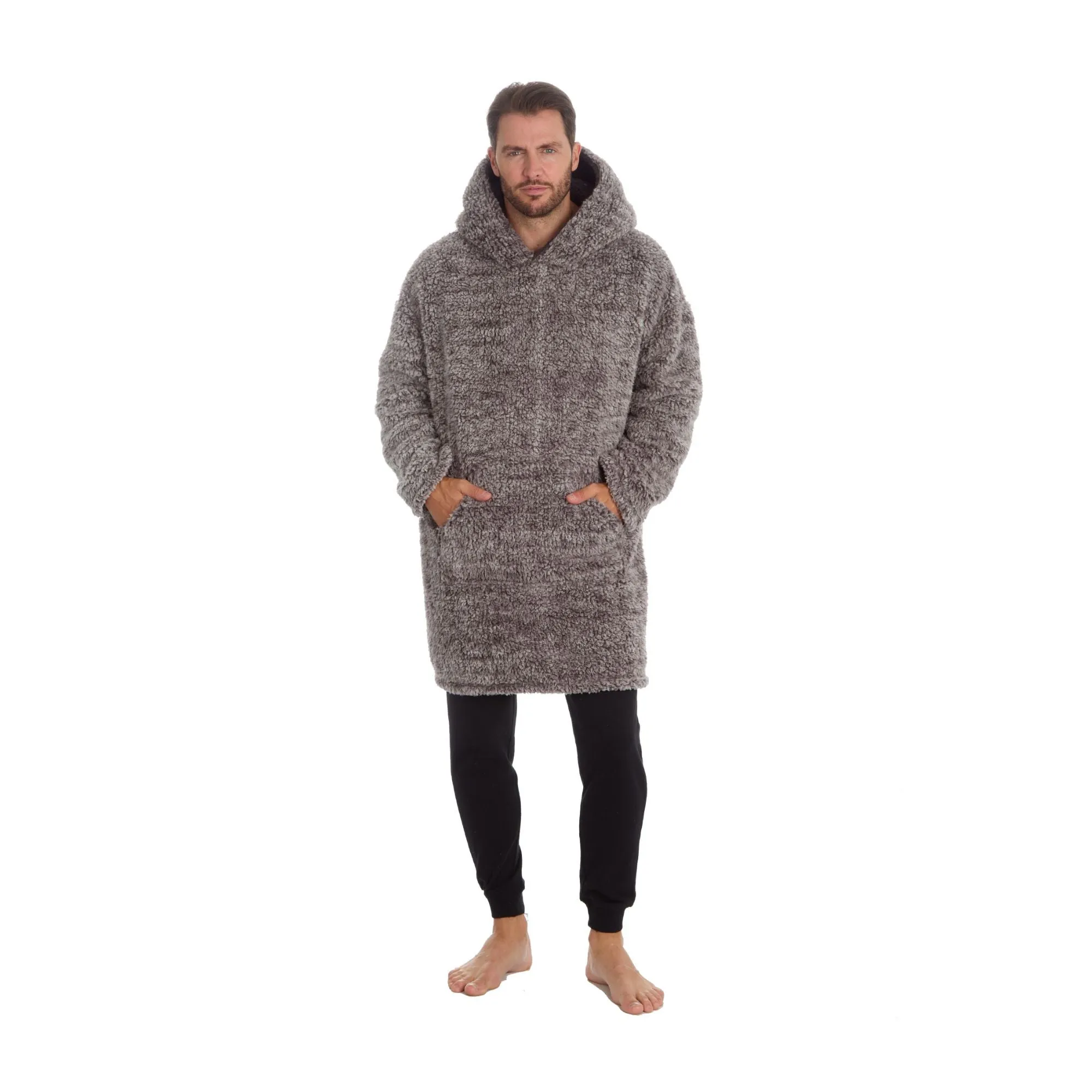 Men Oversized Sherpa Hoodie | Full-Zip Fleece Pullover Wearable Blanket