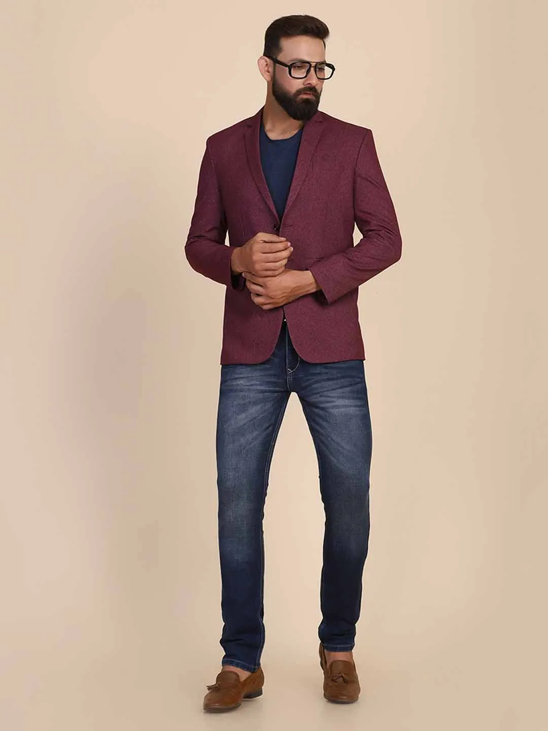 Men Suede Maroon Blazer