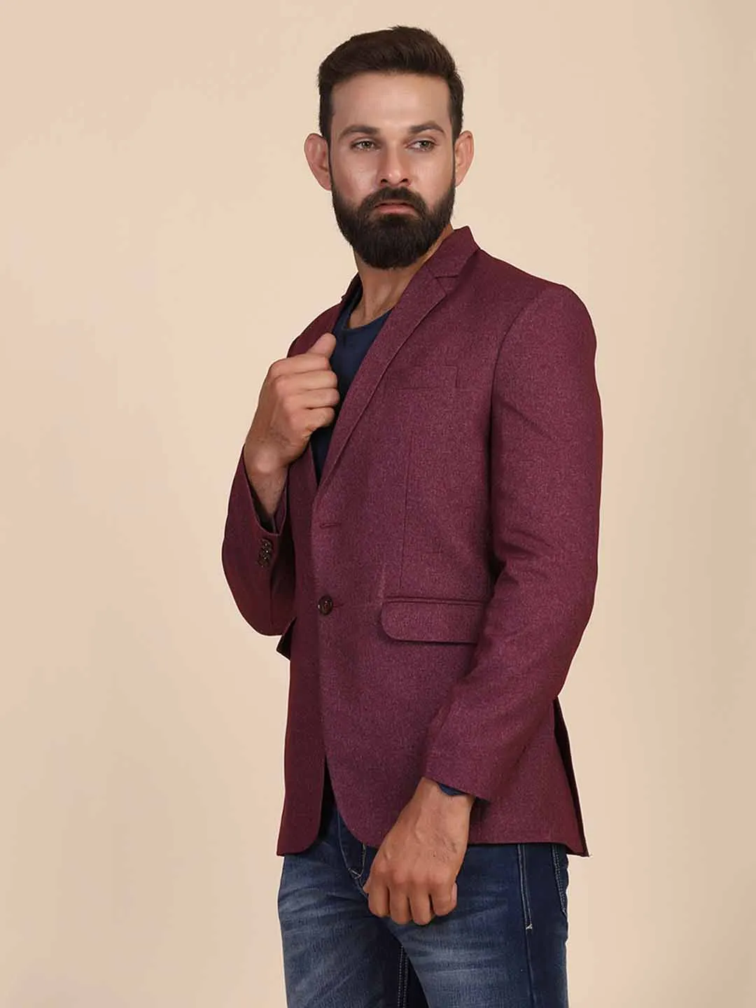 Men Suede Maroon Blazer