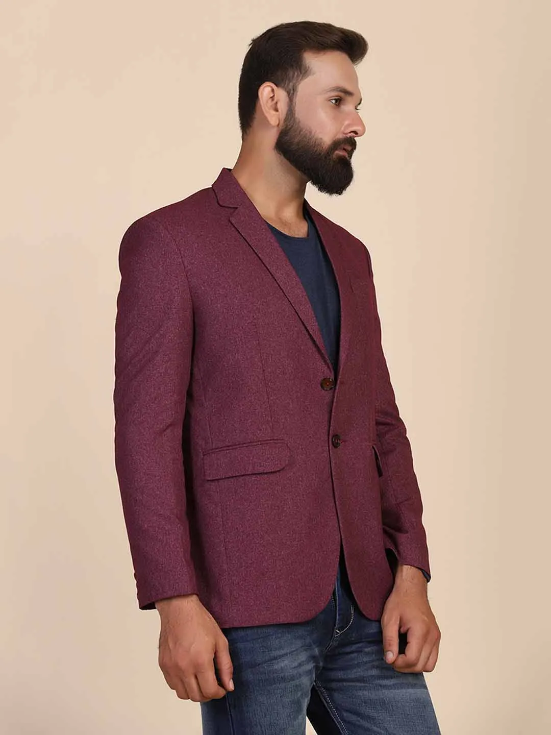 Men Suede Maroon Blazer