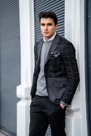 Men's Black Check And Grey Slim Fit Blazers