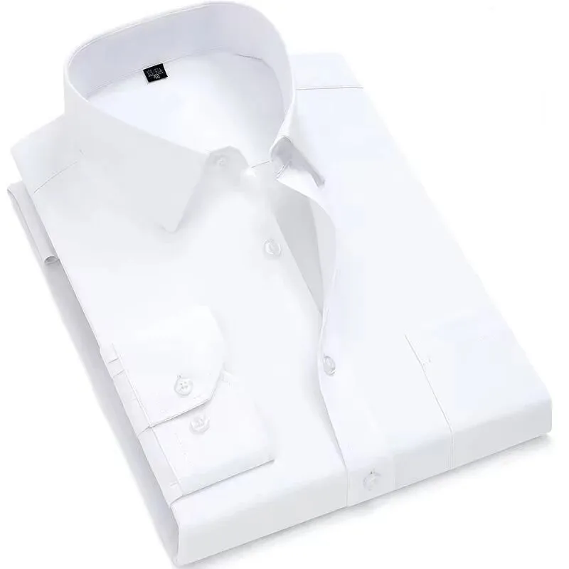 Mens Casual Business Long Sleeved Shirt Classic Plaid Striped Male Social Dress Oversized Shirts