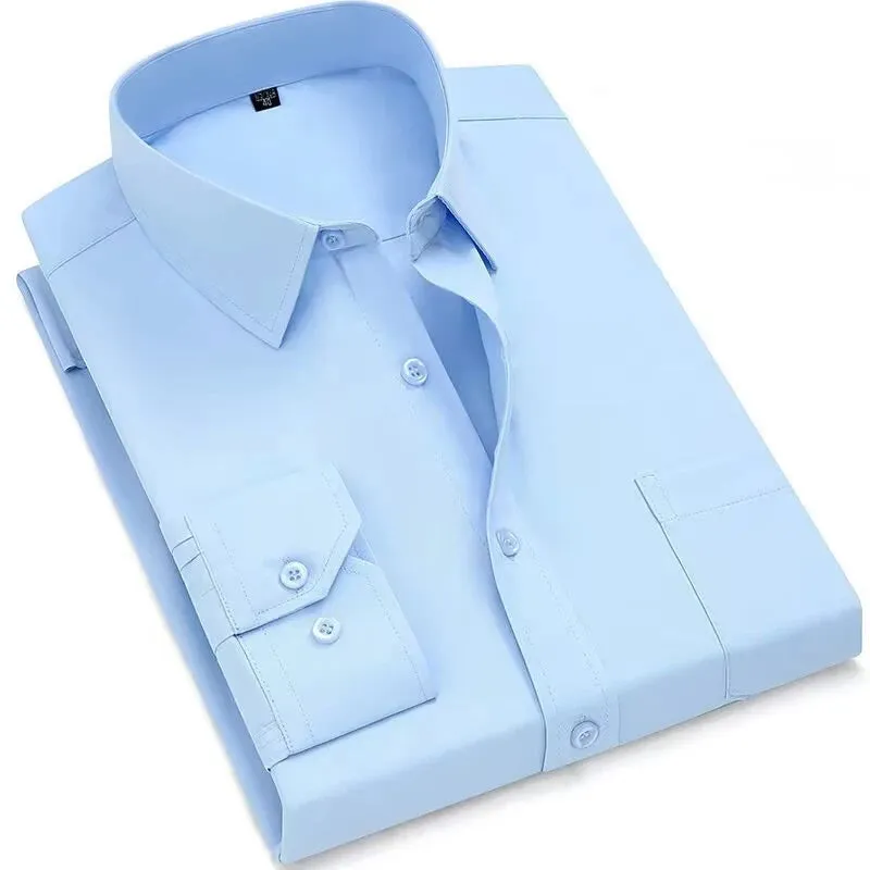 Mens Casual Business Long Sleeved Shirt Classic Plaid Striped Male Social Dress Oversized Shirts