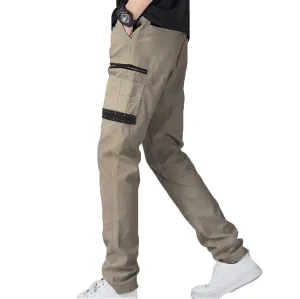Men's Cotton Drill Cargo Work Pants UPF 50  13 Pockets Tradies Workwear Trousers, Khaki, 38