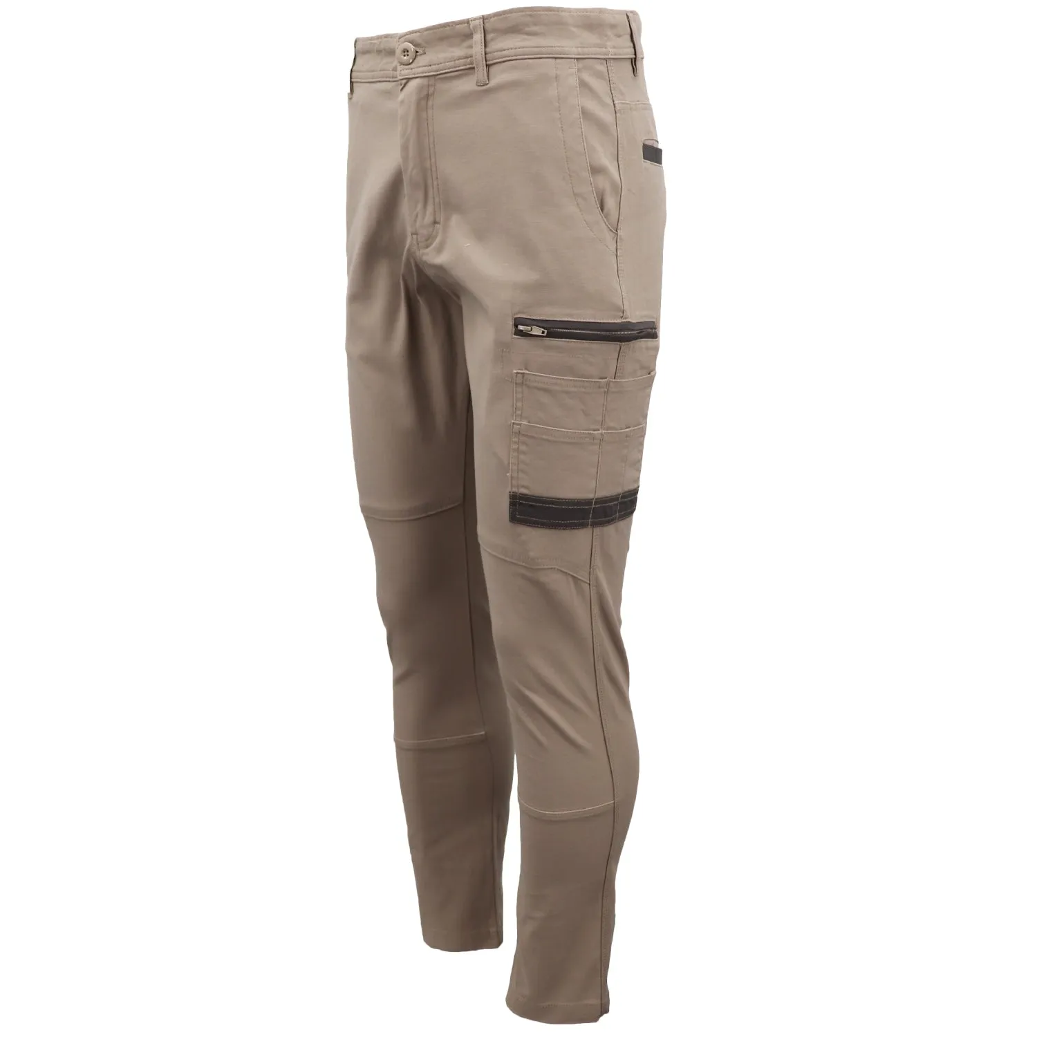 Men's Cotton Drill Cargo Work Pants UPF 50  13 Pockets Tradies Workwear Trousers, Khaki, 38