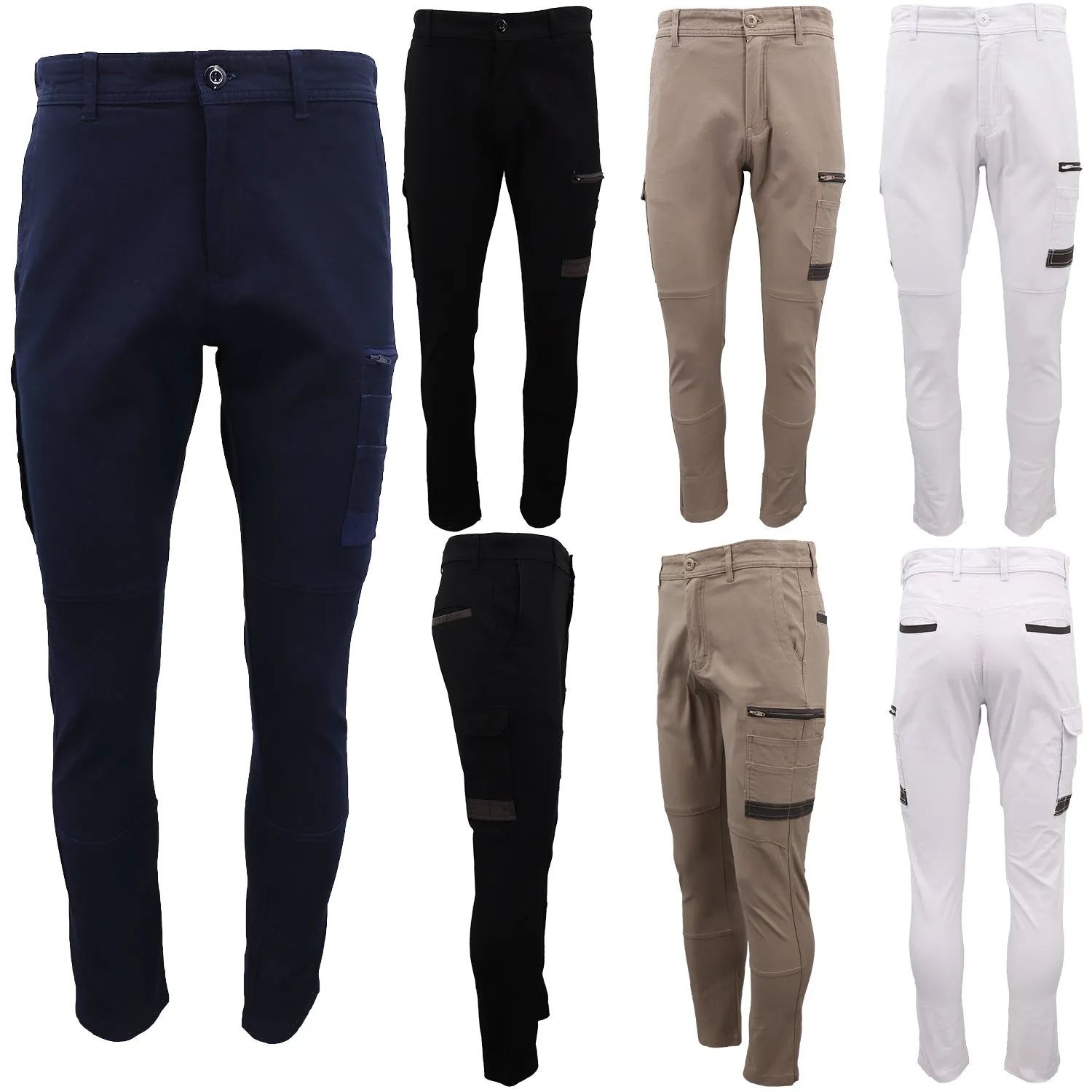 Men's Cotton Drill Cargo Work Pants UPF 50  13 Pockets Tradies Workwear Trousers, Khaki, 38