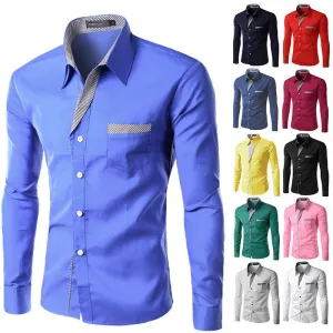 Mens Formal Business Shirts Casual Slim Long Sleeve Dresse Shirts Camisa Masculina Casual Shirts Asian Size M-4XL 8012