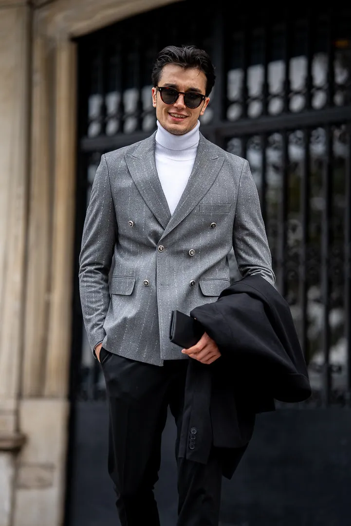 Men's Grey Striped Double Breasted Blazers