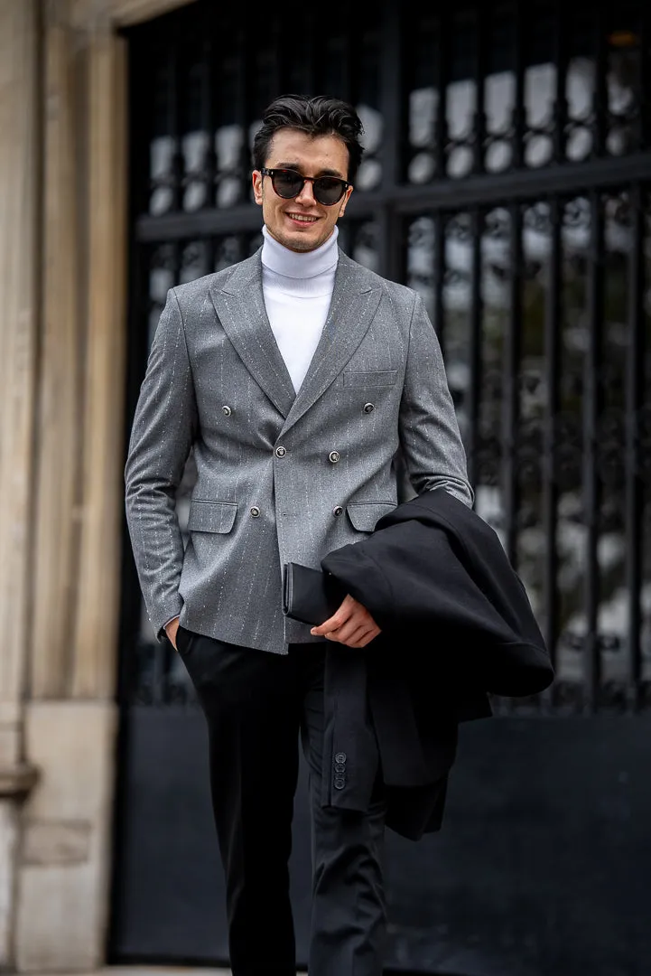Men's Grey Striped Double Breasted Blazers