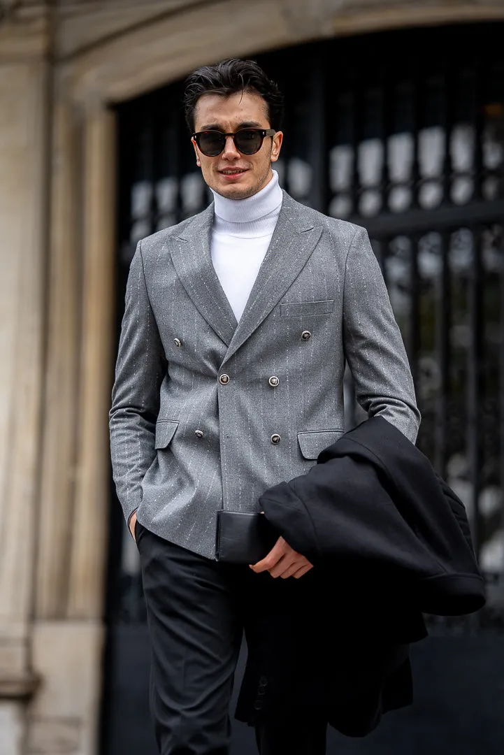 Men's Grey Striped Double Breasted Blazers