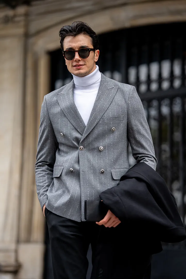 Men's Grey Striped Double Breasted Blazers