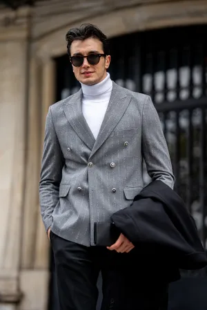 Men's Grey Striped Double Breasted Blazers