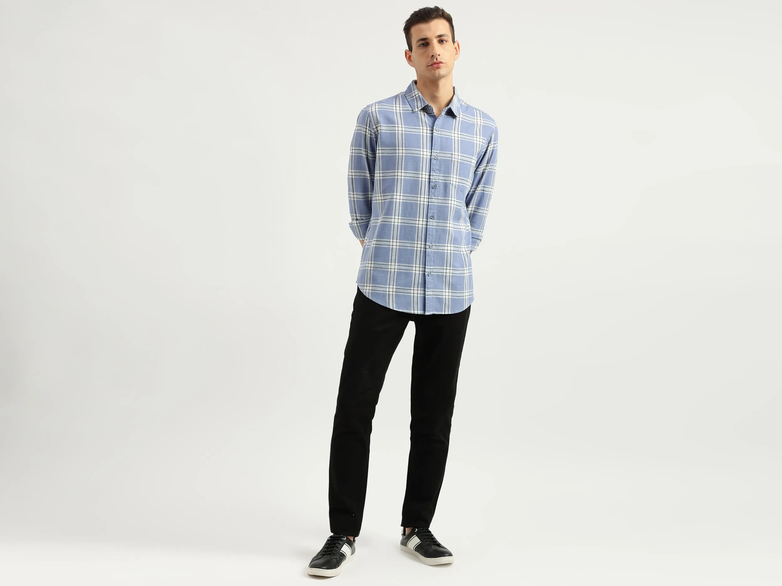 Men's Slim Fit Spread Collar Checked Shirts