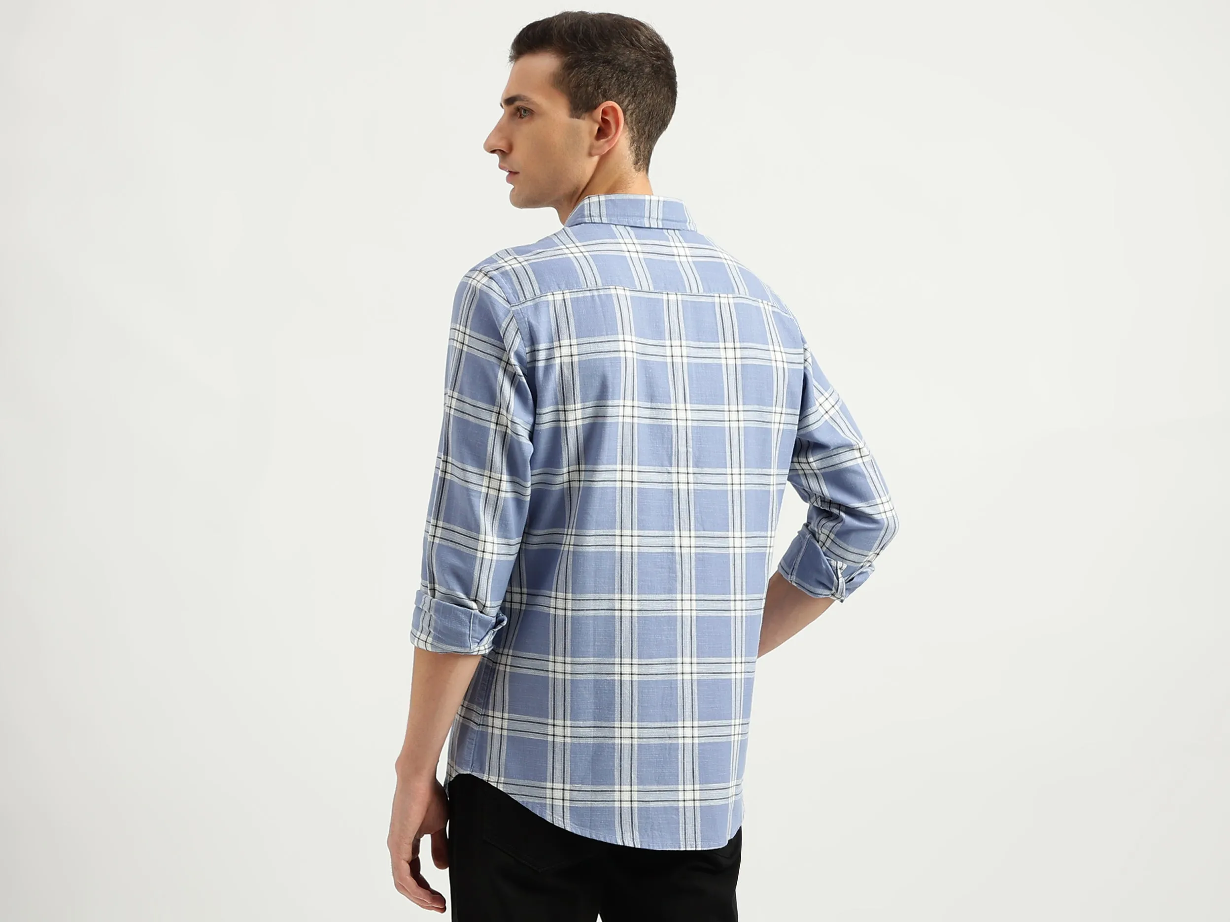 Men's Slim Fit Spread Collar Checked Shirts