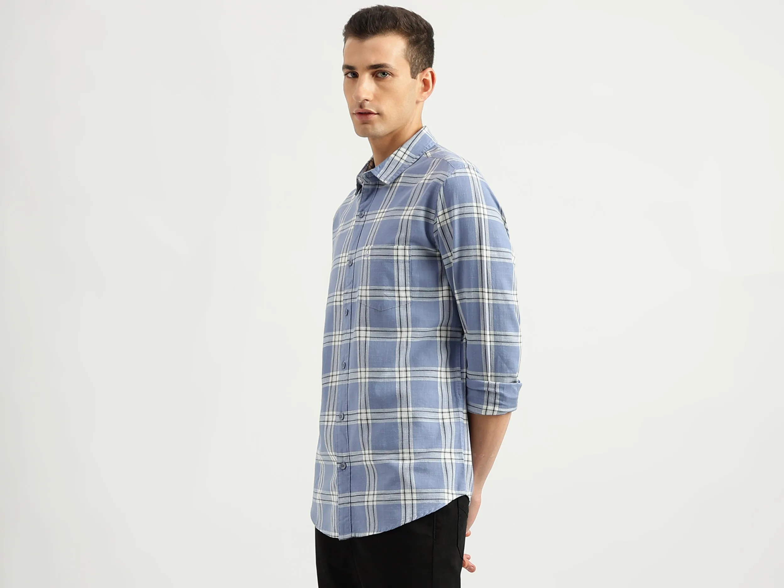 Men's Slim Fit Spread Collar Checked Shirts