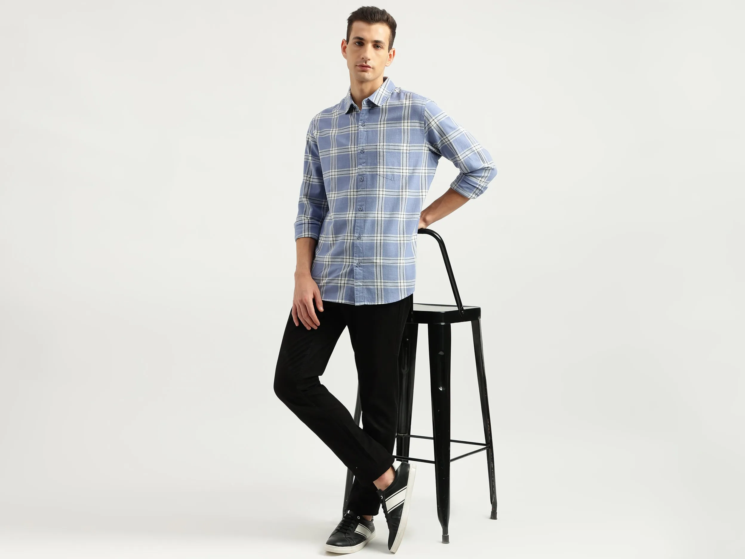 Men's Slim Fit Spread Collar Checked Shirts