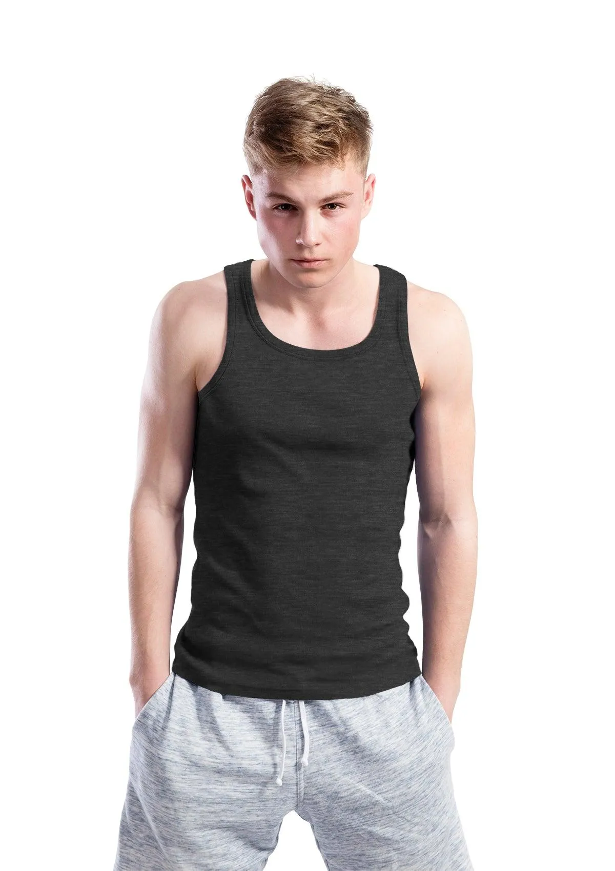 Mens Tank T-Shirts Shark Fin Grey Tri-Blend