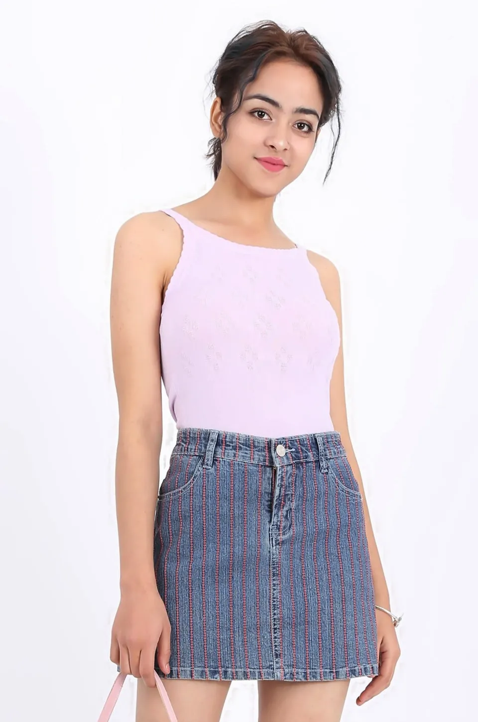 MISS PINKI Callie blue denim mini skirt