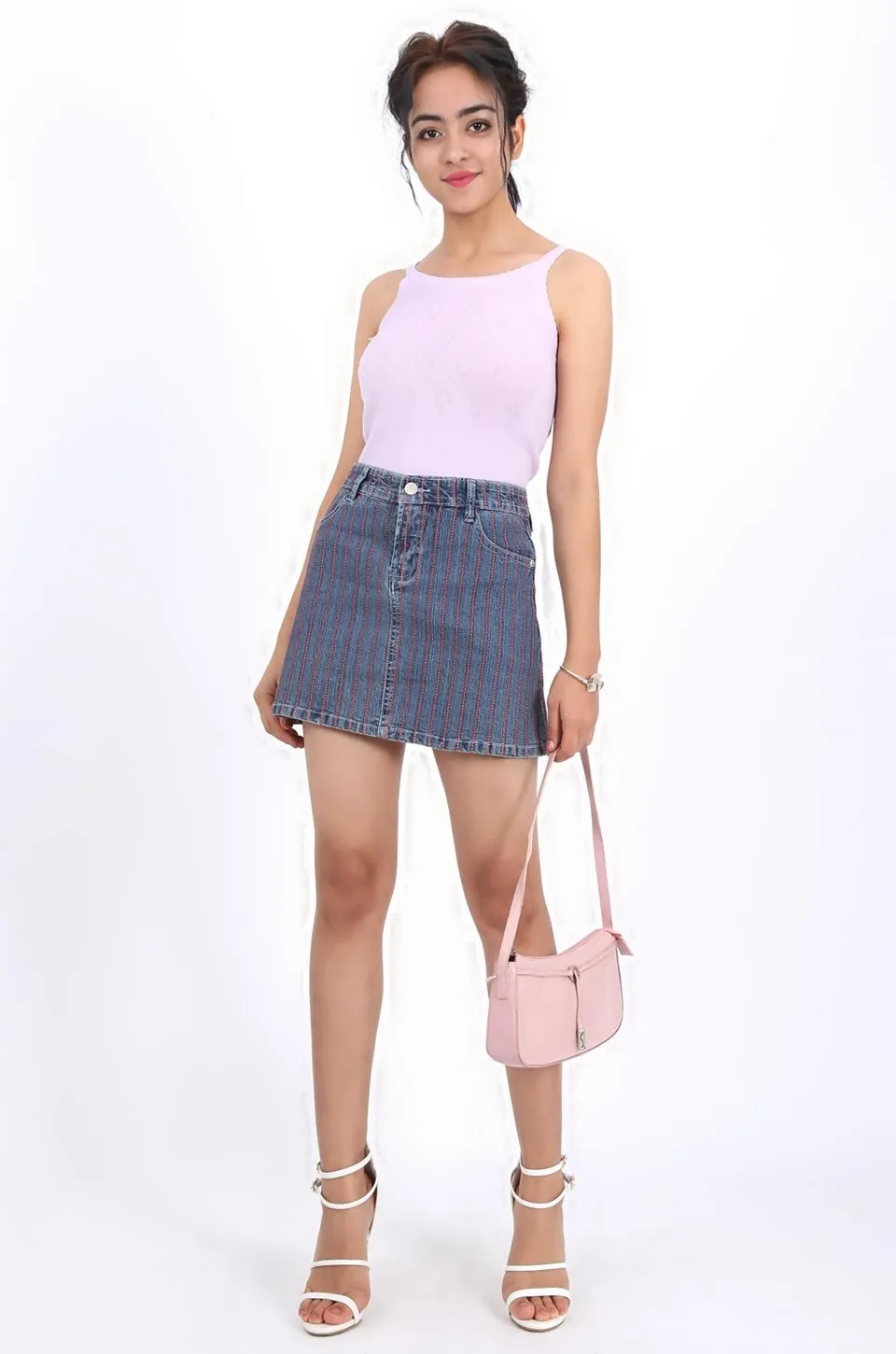 MISS PINKI Callie blue denim mini skirt
