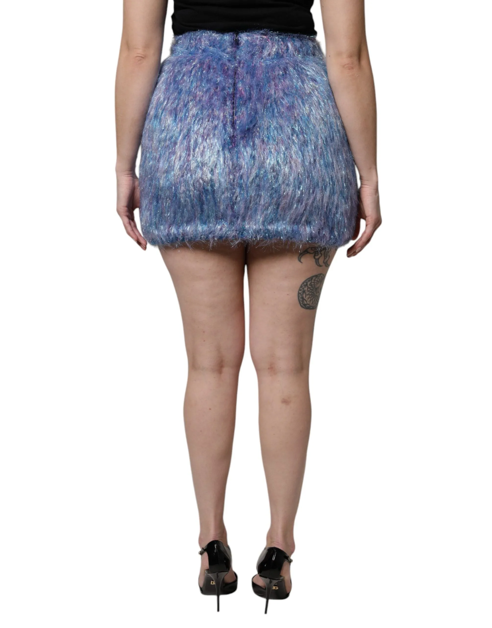 Multicolor Plush Fabric High Waist Mini Skirt