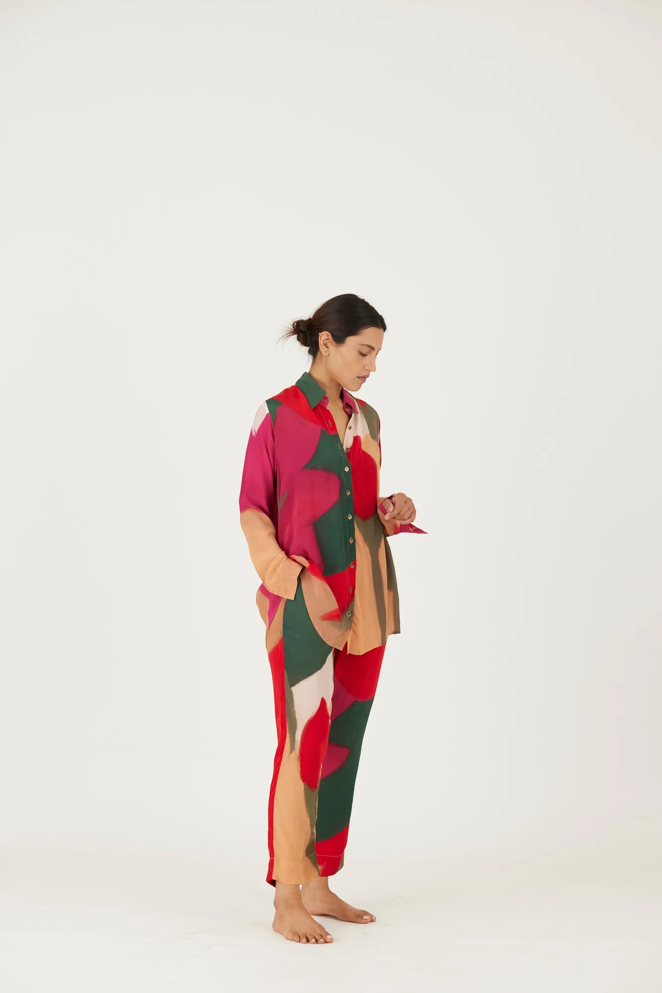 New Season Fall 24/Summer 25-Coord Set-Crepe-Lei Lani Red-YAMLS32-Fashion Edit Yam