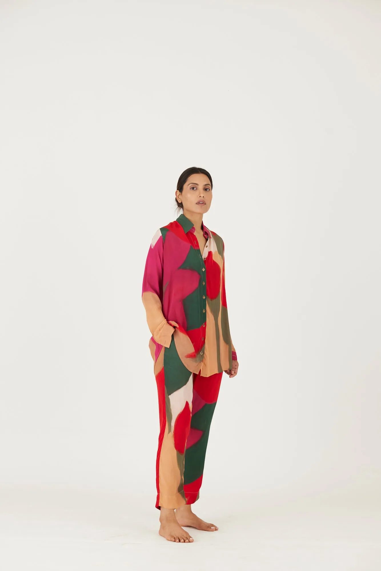 New Season Fall 24/Summer 25-Coord Set-Crepe-Lei Lani Red-YAMLS32-Fashion Edit Yam