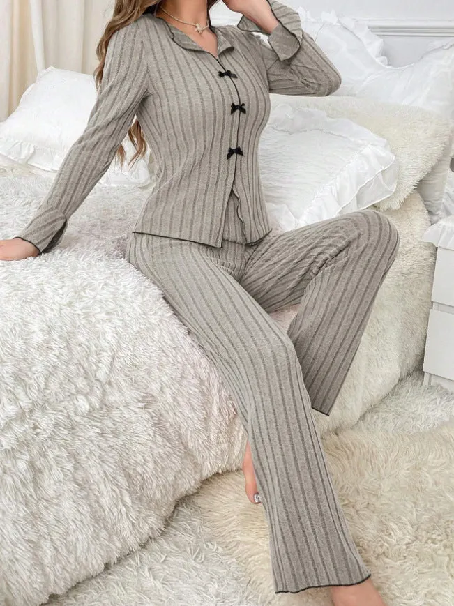 New Two-Piece Autumn and Winter Simple Casual Pajamas Home Wear Set, Home Clothes with Long Pants and Long Sleeves. C-241029-2