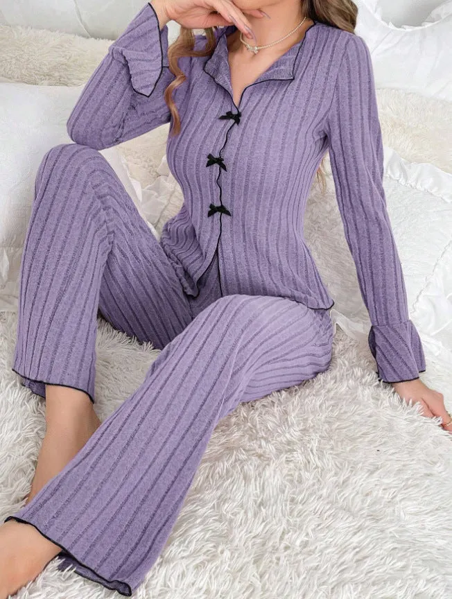 New Two-Piece Autumn and Winter Simple Casual Pajamas Home Wear Set, Home Clothes with Long Pants and Long Sleeves. C-241029-2