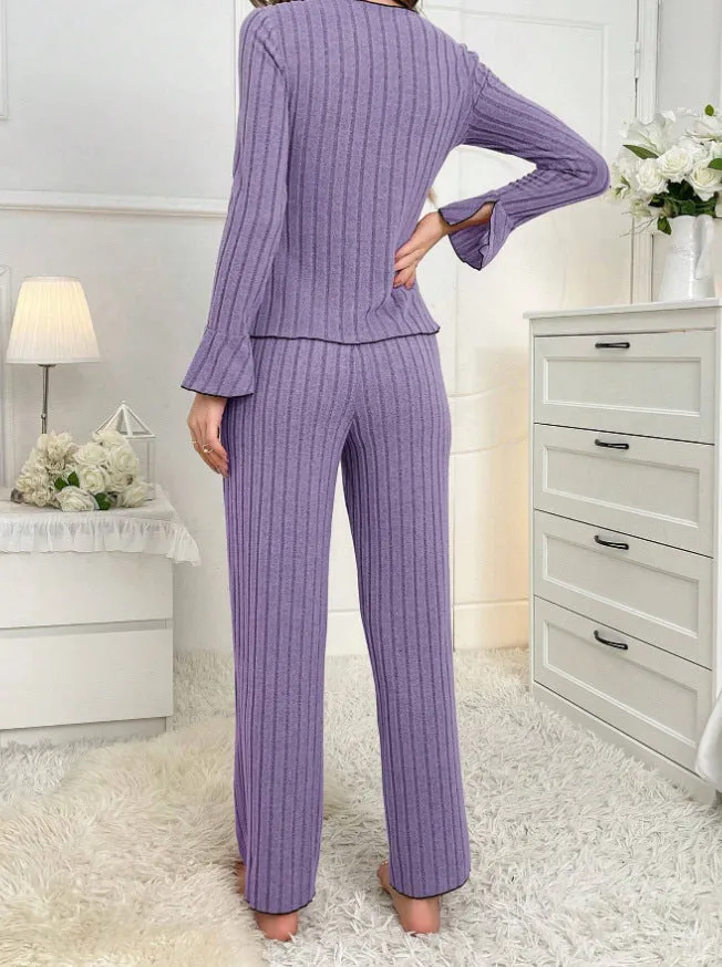 New Two-Piece Autumn and Winter Simple Casual Pajamas Home Wear Set, Home Clothes with Long Pants and Long Sleeves. C-241029-2