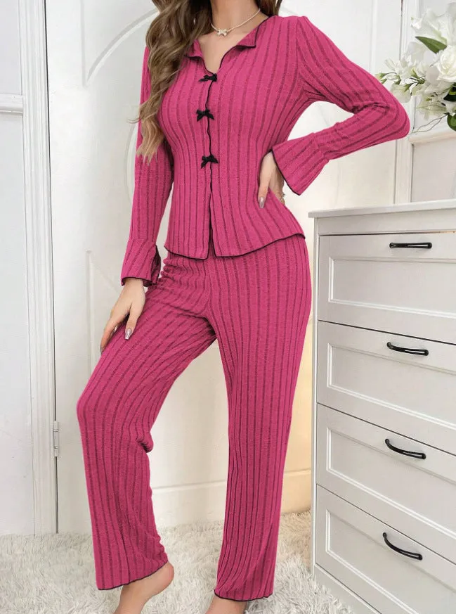 New Two-Piece Autumn and Winter Simple Casual Pajamas Home Wear Set, Home Clothes with Long Pants and Long Sleeves. C-241029-2