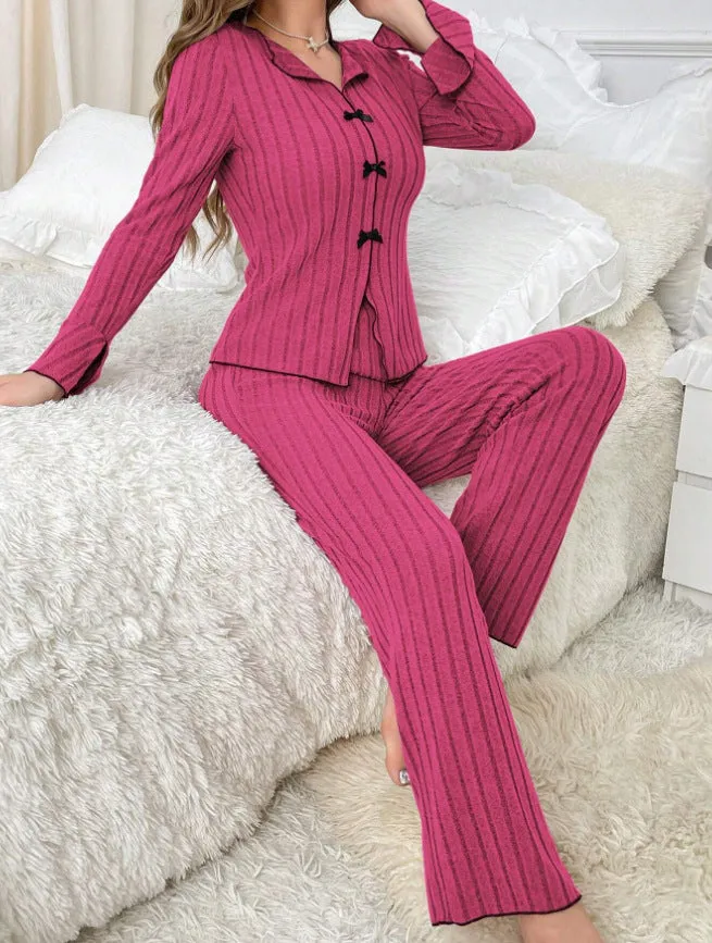 New Two-Piece Autumn and Winter Simple Casual Pajamas Home Wear Set, Home Clothes with Long Pants and Long Sleeves. C-241029-2