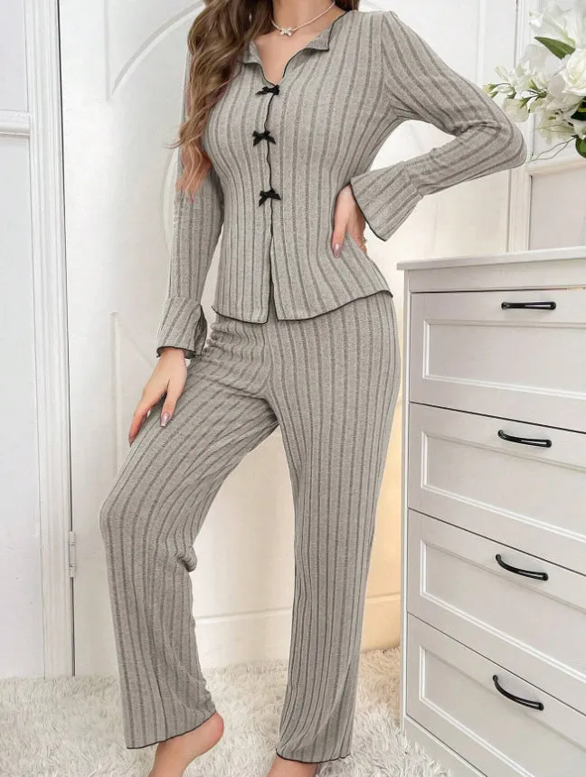 New Two-Piece Autumn and Winter Simple Casual Pajamas Home Wear Set, Home Clothes with Long Pants and Long Sleeves. C-241029-2