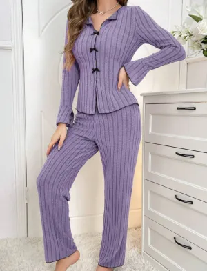 New Two-Piece Autumn and Winter Simple Casual Pajamas Home Wear Set, Home Clothes with Long Pants and Long Sleeves. C-241029-2