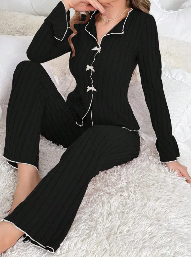 New Two-Piece Autumn and Winter Simple Casual Pajamas Home Wear Set, Home Clothes with Long Pants and Long Sleeves. C-241029-2