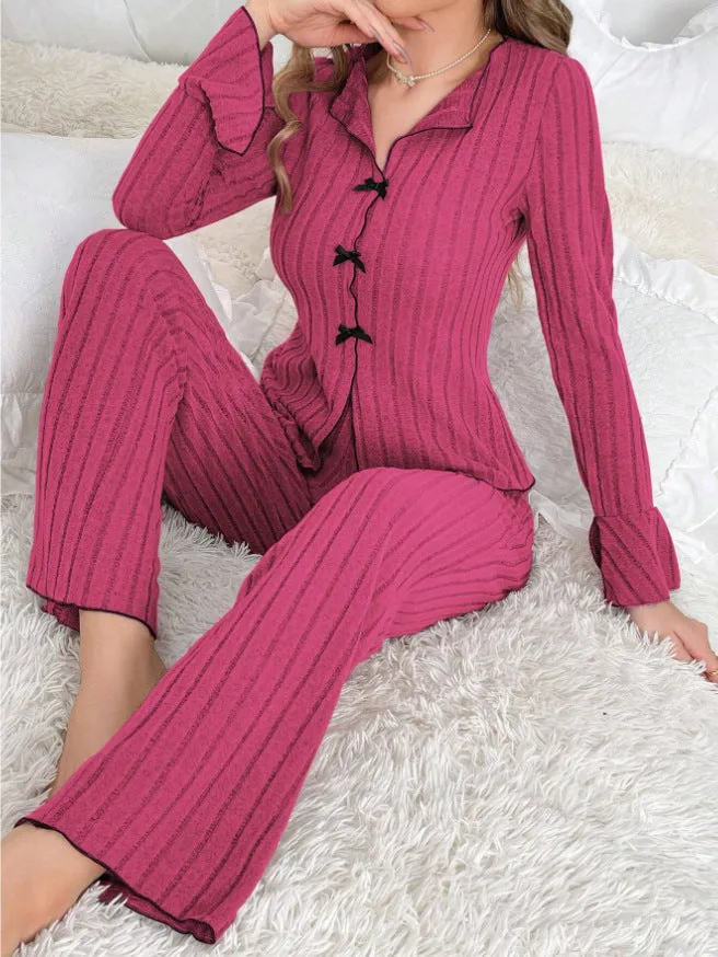 New Two-Piece Autumn and Winter Simple Casual Pajamas Home Wear Set, Home Clothes with Long Pants and Long Sleeves. C-241029-2