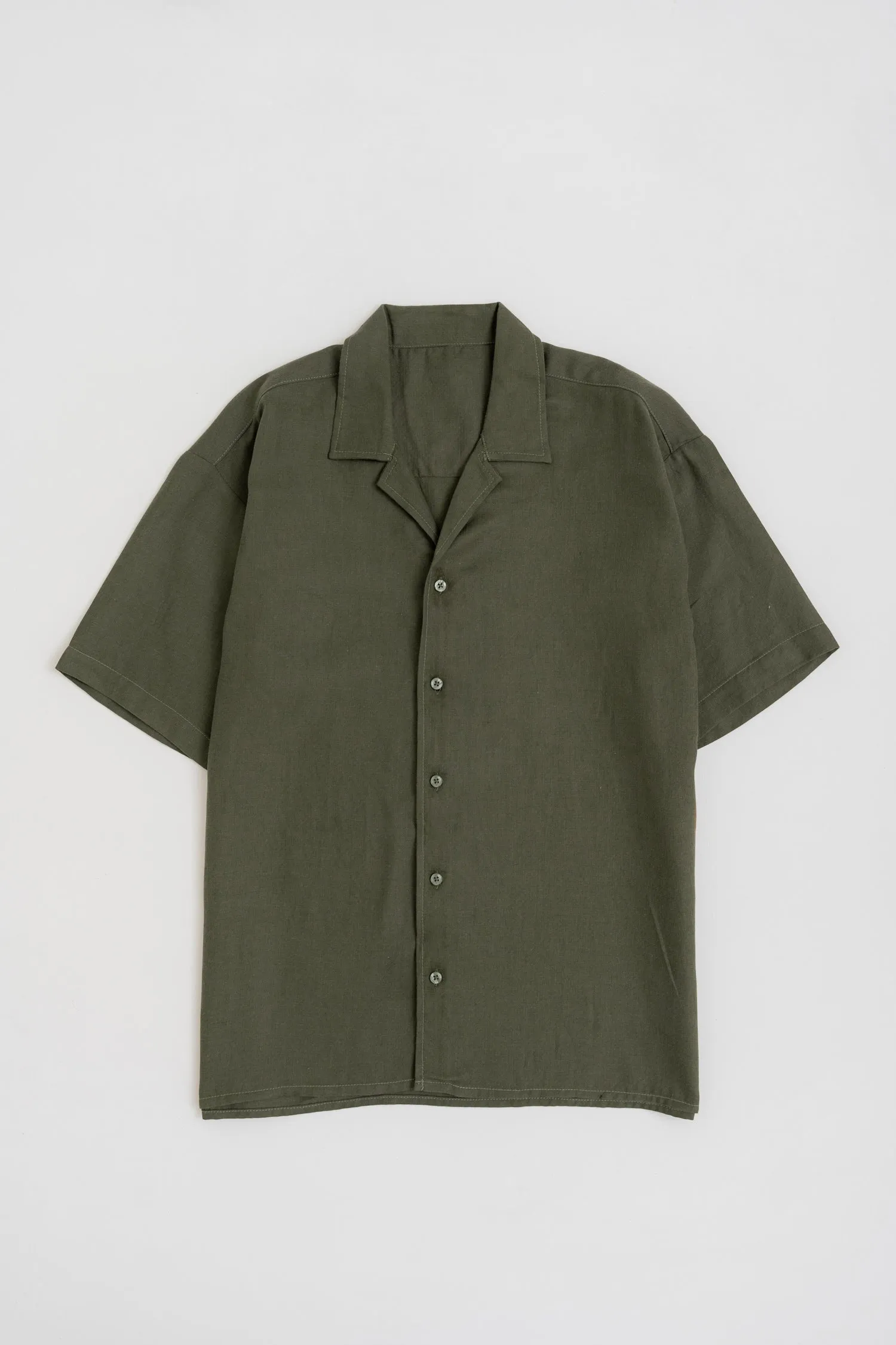 Olive Cotton Linen Relaxed Fit Shirt
