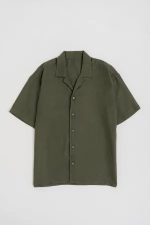 Olive Cotton Linen Relaxed Fit Shirt