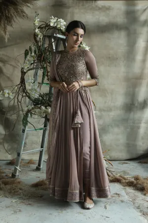 Onion Anarkali With Side Slit And Pants/ Potli