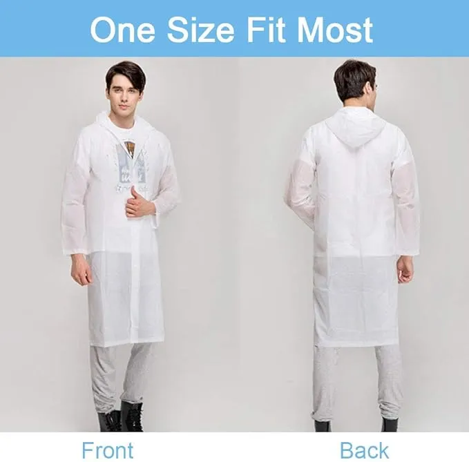 OSDUE Rain Ponchos for Adults Reusable, 2 Pcs Raincoats Emergency for Women Men with Hood and Drawstring, Waterproof Rain Coats Perfect for Camping, Hiking and Travel Outdoor (White)