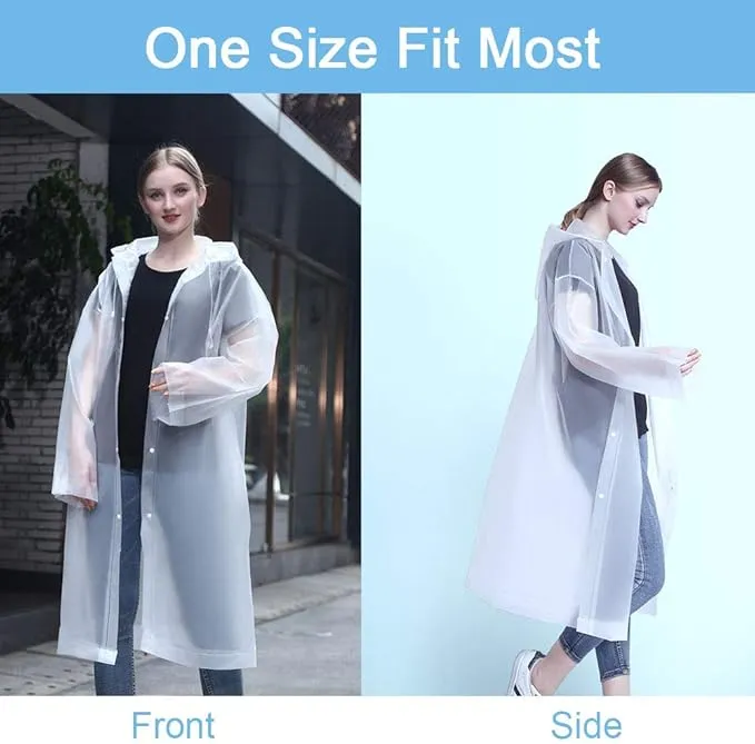 OSDUE Rain Ponchos for Adults Reusable, 2 Pcs Raincoats Emergency for Women Men with Hood and Drawstring, Waterproof Rain Coats Perfect for Camping, Hiking and Travel Outdoor (White)