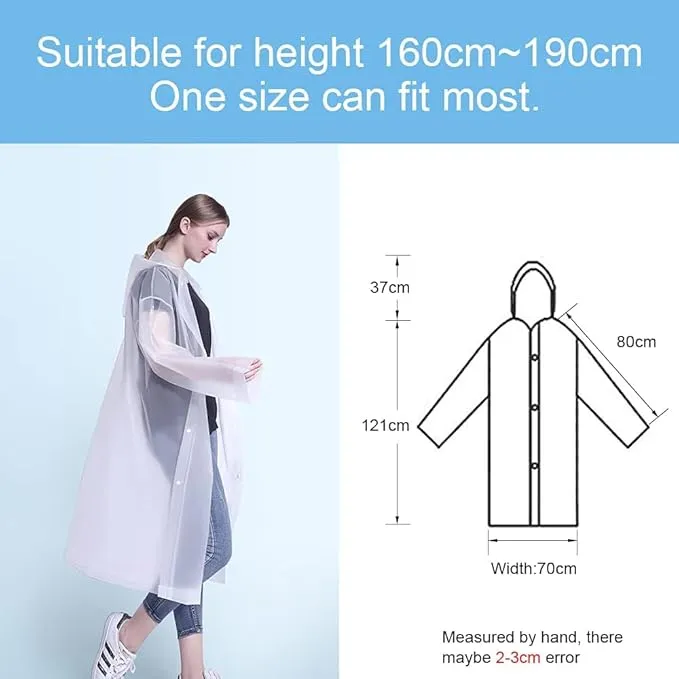 OSDUE Rain Ponchos for Adults Reusable, 2 Pcs Raincoats Emergency for Women Men with Hood and Drawstring, Waterproof Rain Coats Perfect for Camping, Hiking and Travel Outdoor (White)