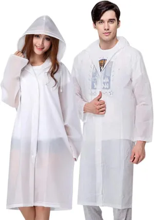 OSDUE Rain Ponchos for Adults Reusable, 2 Pcs Raincoats Emergency for Women Men with Hood and Drawstring, Waterproof Rain Coats Perfect for Camping, Hiking and Travel Outdoor (White)