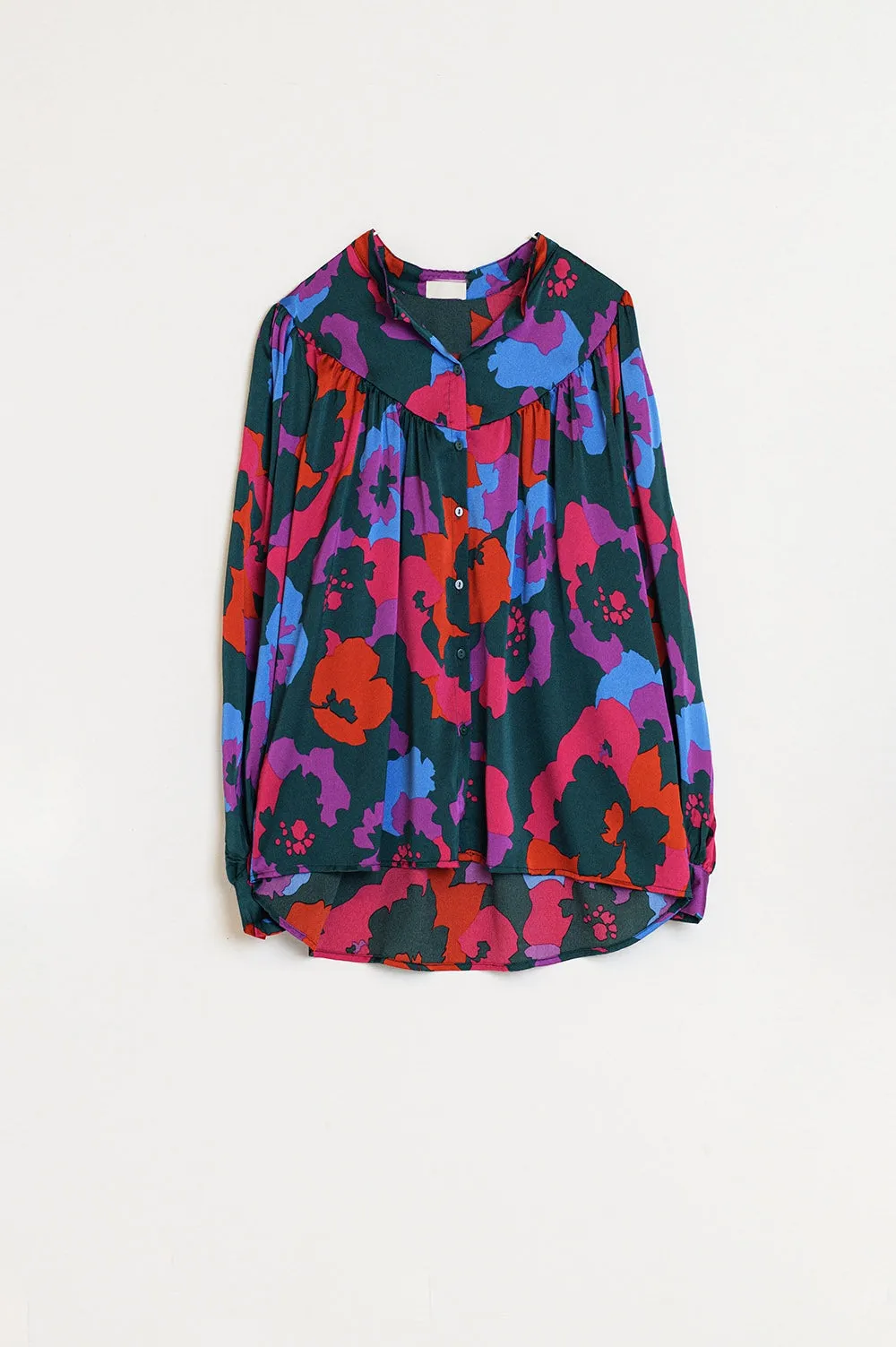 Oversized Over Shirt With Ruched Details In Colorful Floral Print